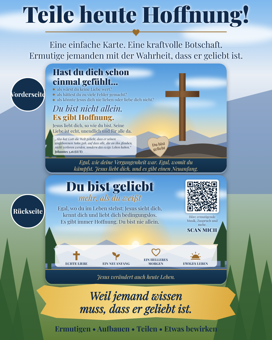 Flyer „Share Hope Today“ mit funktionierendem QR-Code