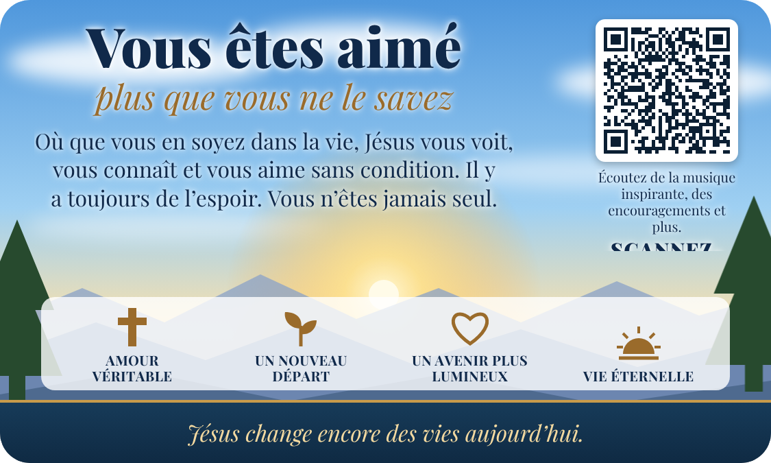 Verso de la carte de visite d’évangélisation de Millions Missing avec code QR fonctionnel