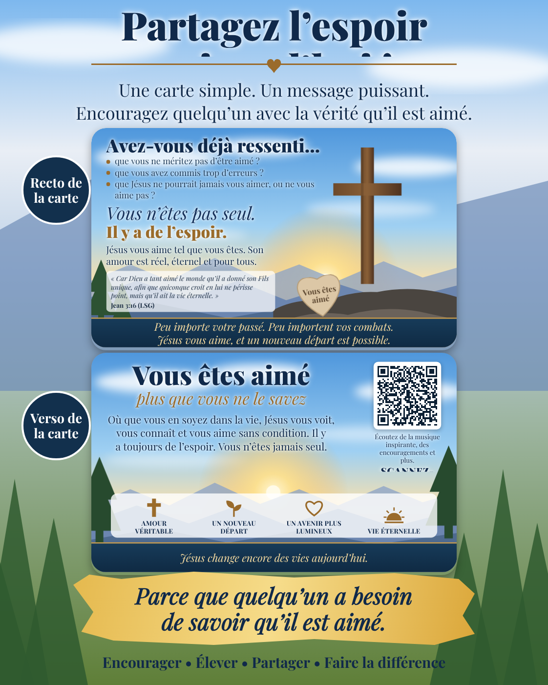 Tract « Partagez l’espérance aujourd’hui » avec code QR fonctionnel