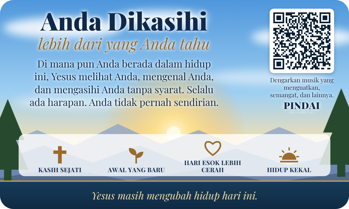 Sisi belakang kartu nama penjangkauan Millions Missing dengan kode QR yang berfungsi